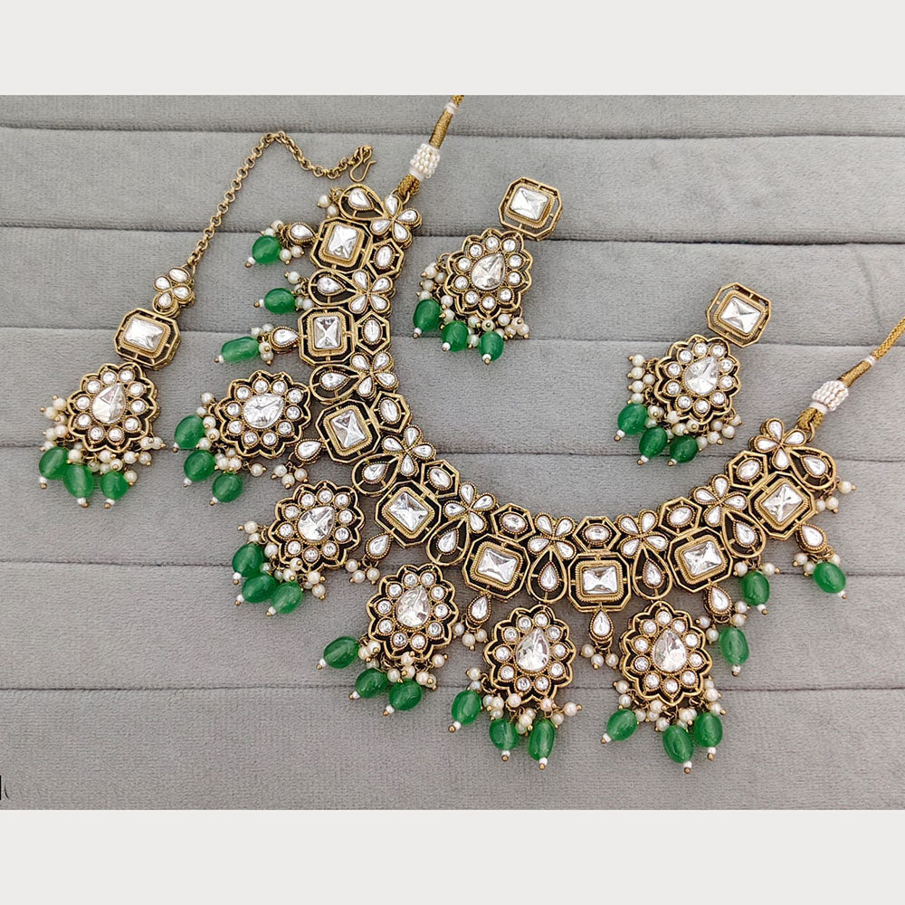 Rajwadi Collection Royal Pota And Crystal Stone Beads Statement Necklace Set