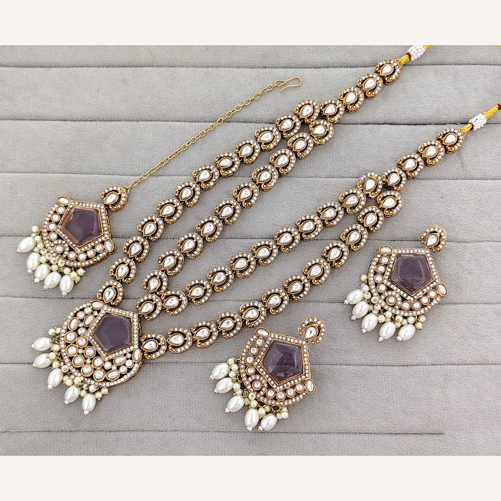 Rajwadi Collection Royal Pota Stone And Pearl Statement Necklace Set