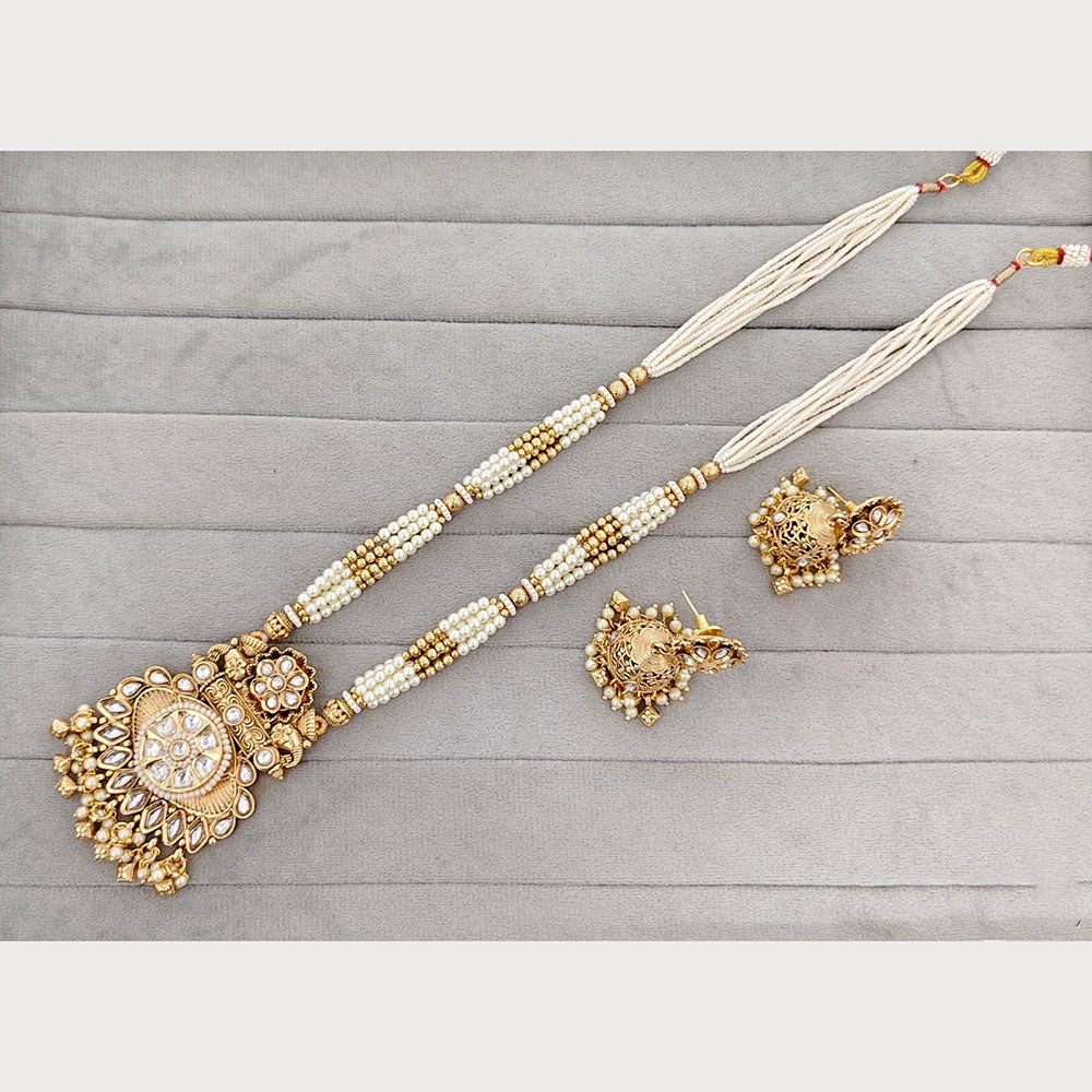 Rajwadi Collection Royal Pota Stone And Pearl Statement Long Necklace Set