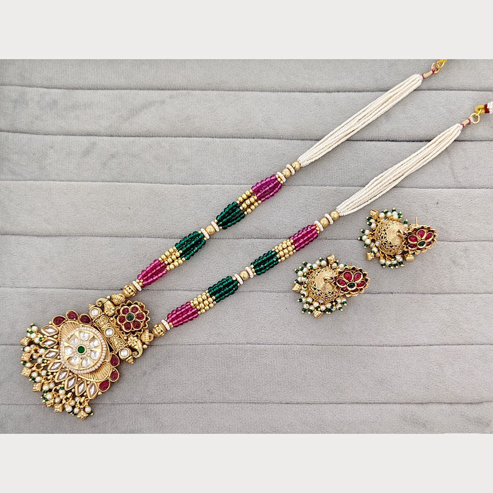 Rajwadi Collection Royal Pota Stone And Pearl Statement Long Necklace Set