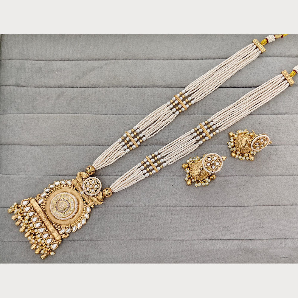 Rajwadi Collection Royal Pota Stone And Pearl Statement Long Necklace Set