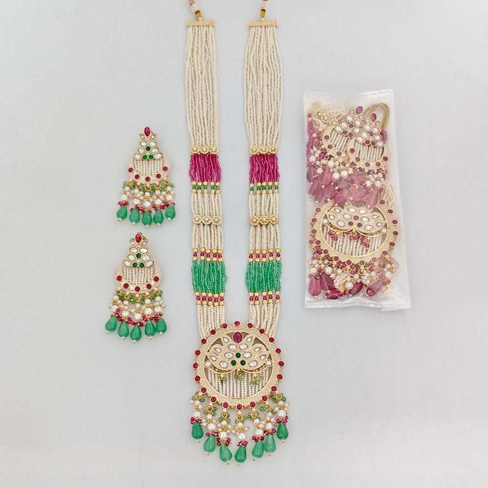 Rajwadi Collection Royal Pota Stone And Pearl Meenakari Long Necklace Set