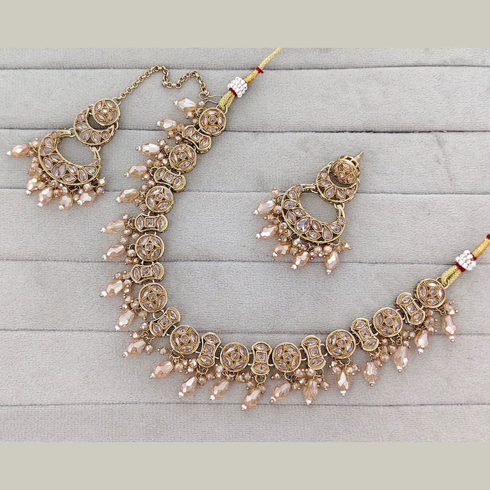 Rajwadi Collection Grand Crystal Stone And Pearl Necklace Set