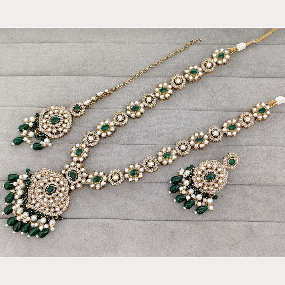 Rajwadi Collection Designer Pota Stone And Beads Long Necklace Set