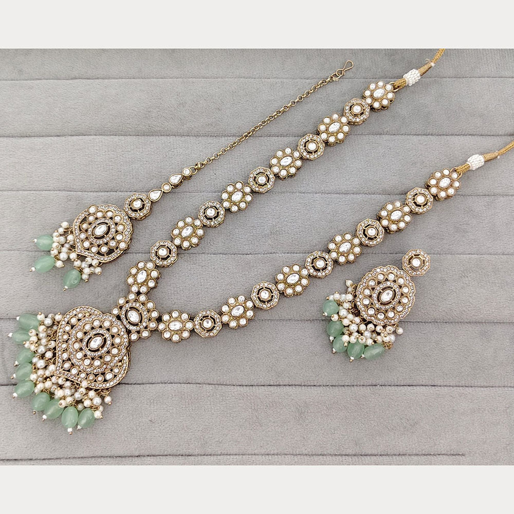 Rajwadi Collection Designer Pota Stone And Beads Long Necklace Set