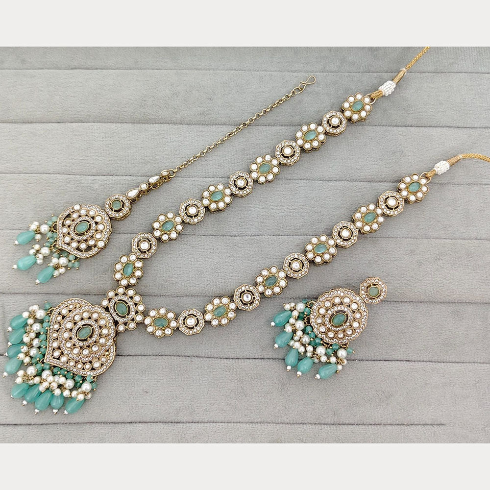 Rajwadi Collection Designer Pota Stone And Beads Long Necklace Set