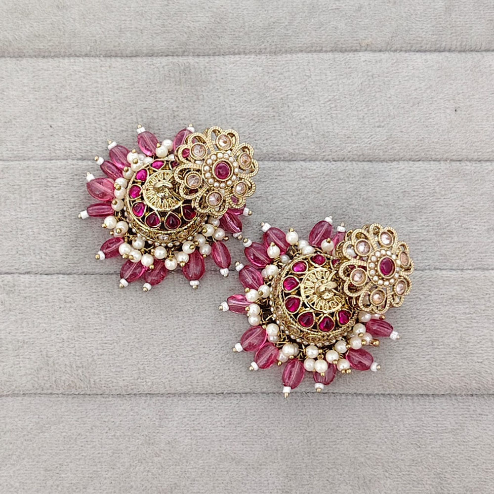 Rajwadi Collection Royal Crystal Stone Pearl And Beads Jhumki Earrings