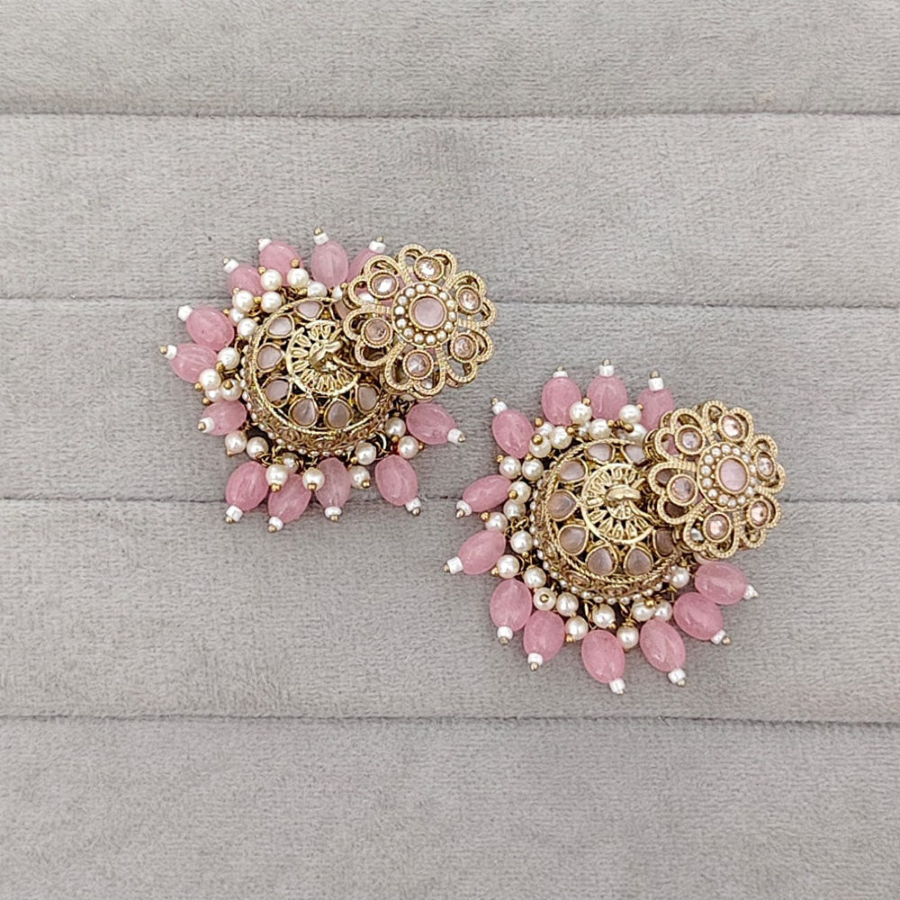 Rajwadi Collection Royal Crystal Stone Pearl And Beads Jhumki Earrings