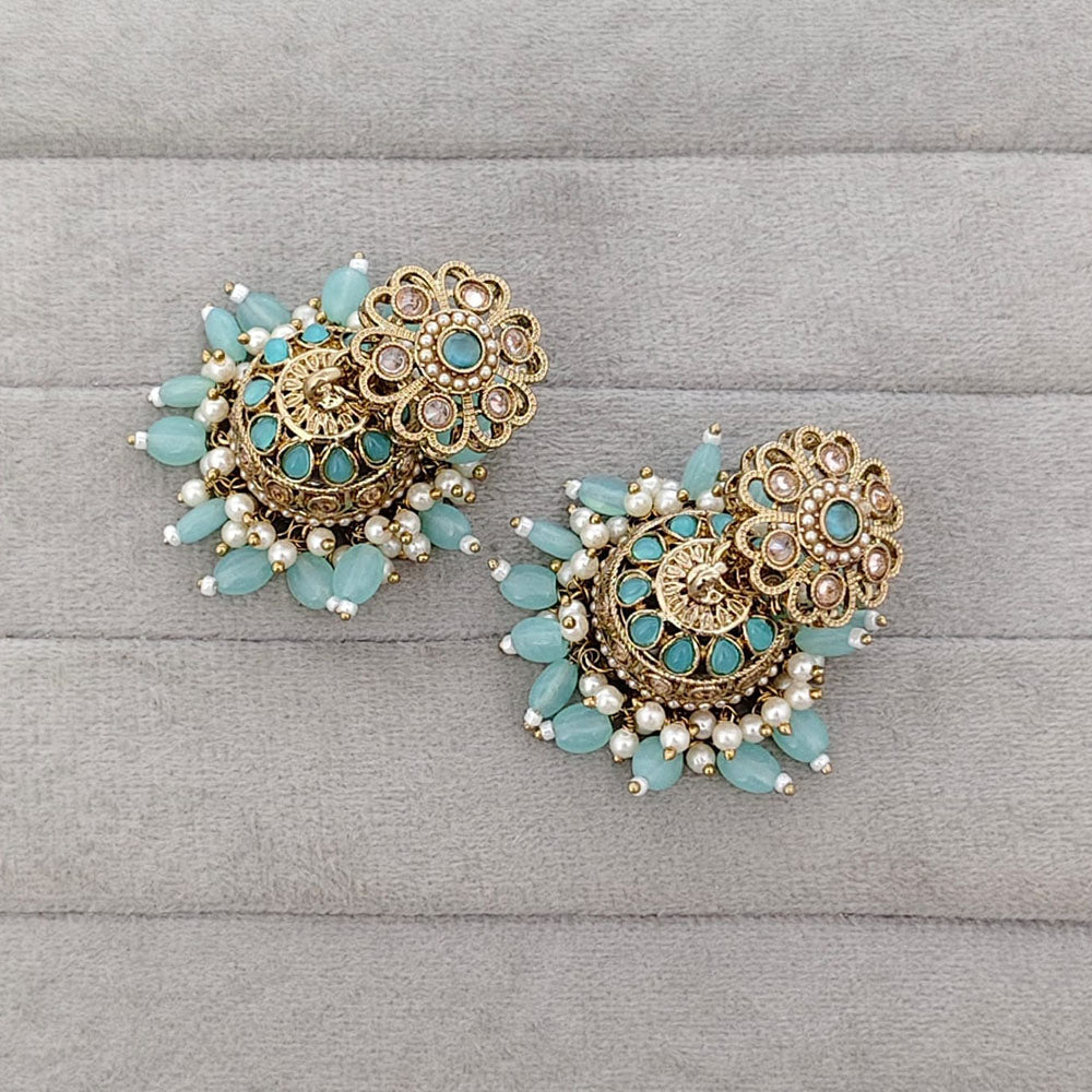 Rajwadi Collection Royal Crystal Stone Pearl And Beads Jhumki Earrings