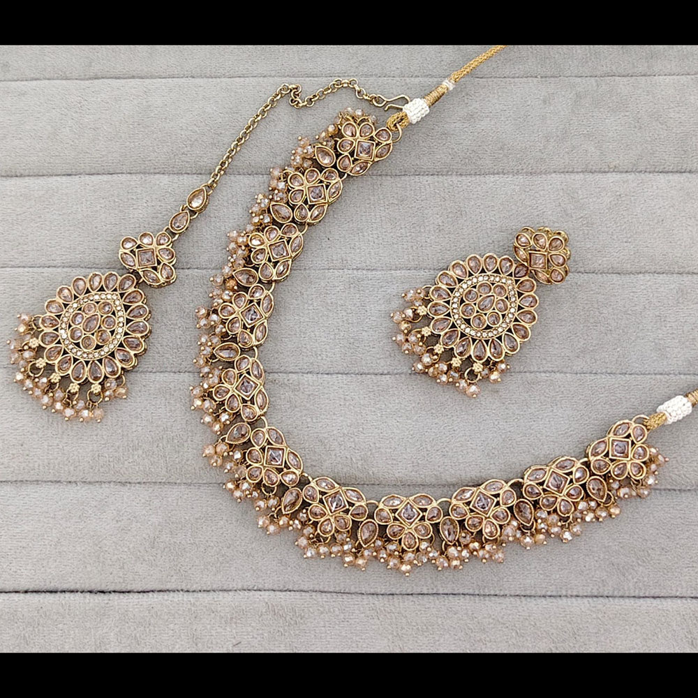 Rajwadi Collection Crystal Stone And Pearl Necklace Set