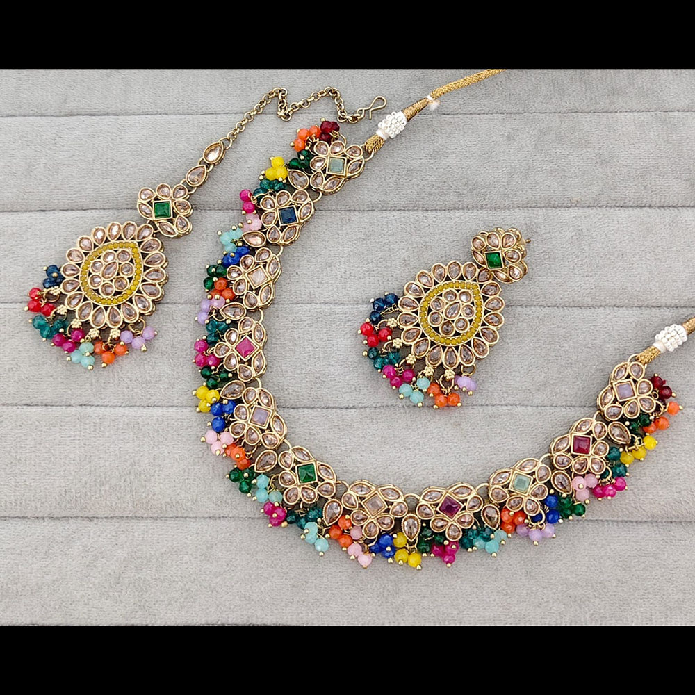 Rajwadi Collection Crystal Stone And Pearl Necklace Set