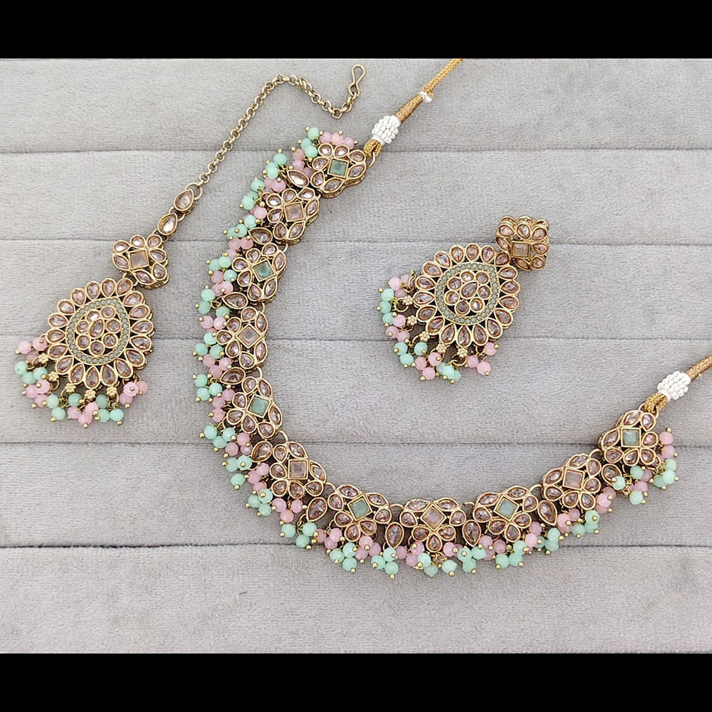 Rajwadi Collection Crystal Stone And Pearl Necklace Set