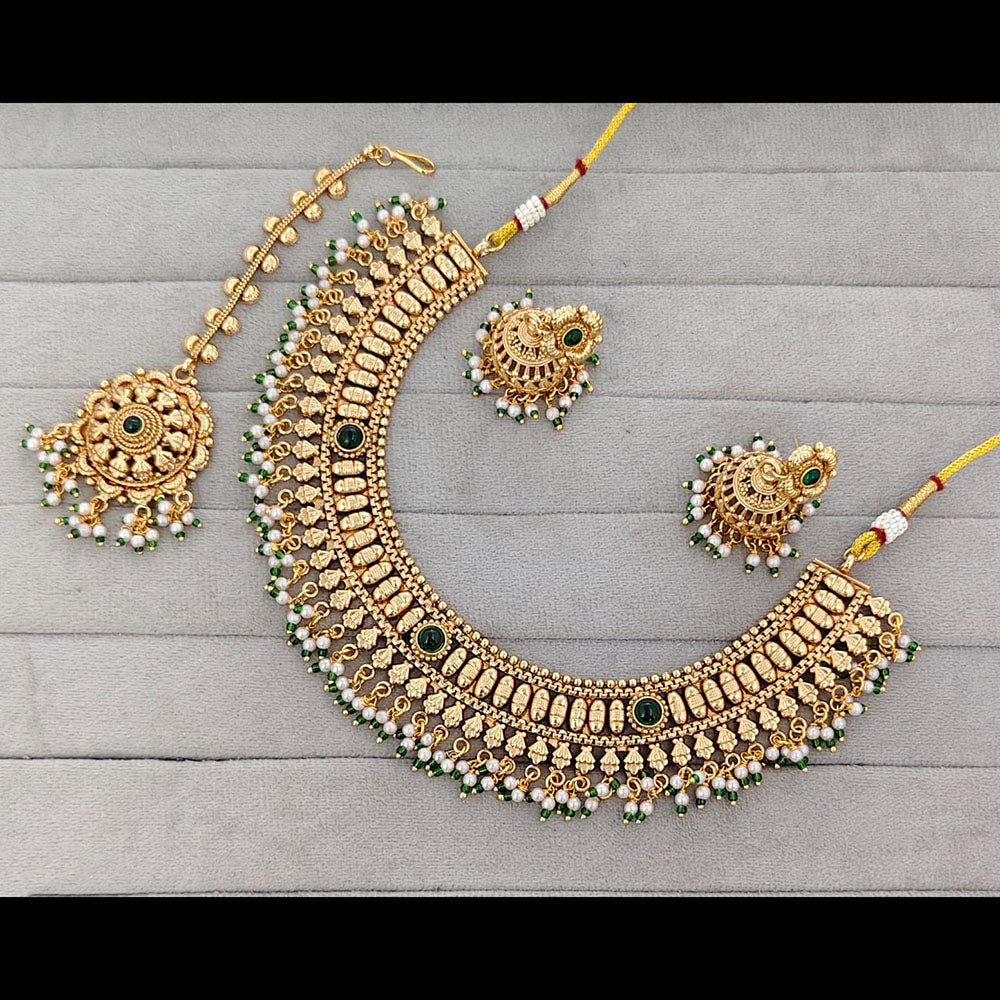 Rajwadi Collection Graceful Pota Stone And Pearl Necklace Set With Earrings