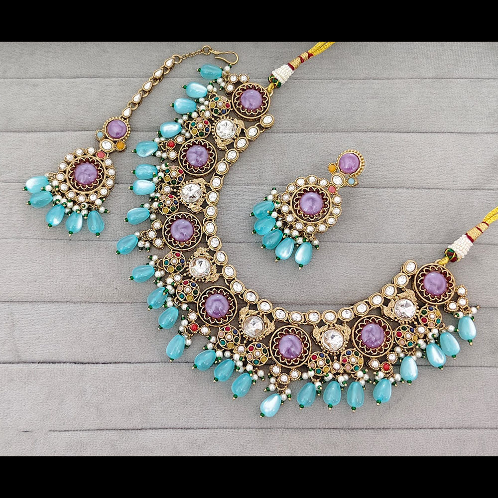 Rajwadi Collection Graceful Pota Stone And Pearl Necklace Set With Earrings
