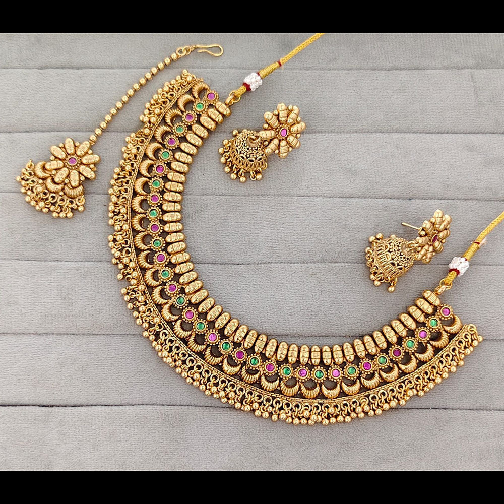 Rajwadi Collection Graceful Pota Stone And Pearl Necklace Set With Earrings