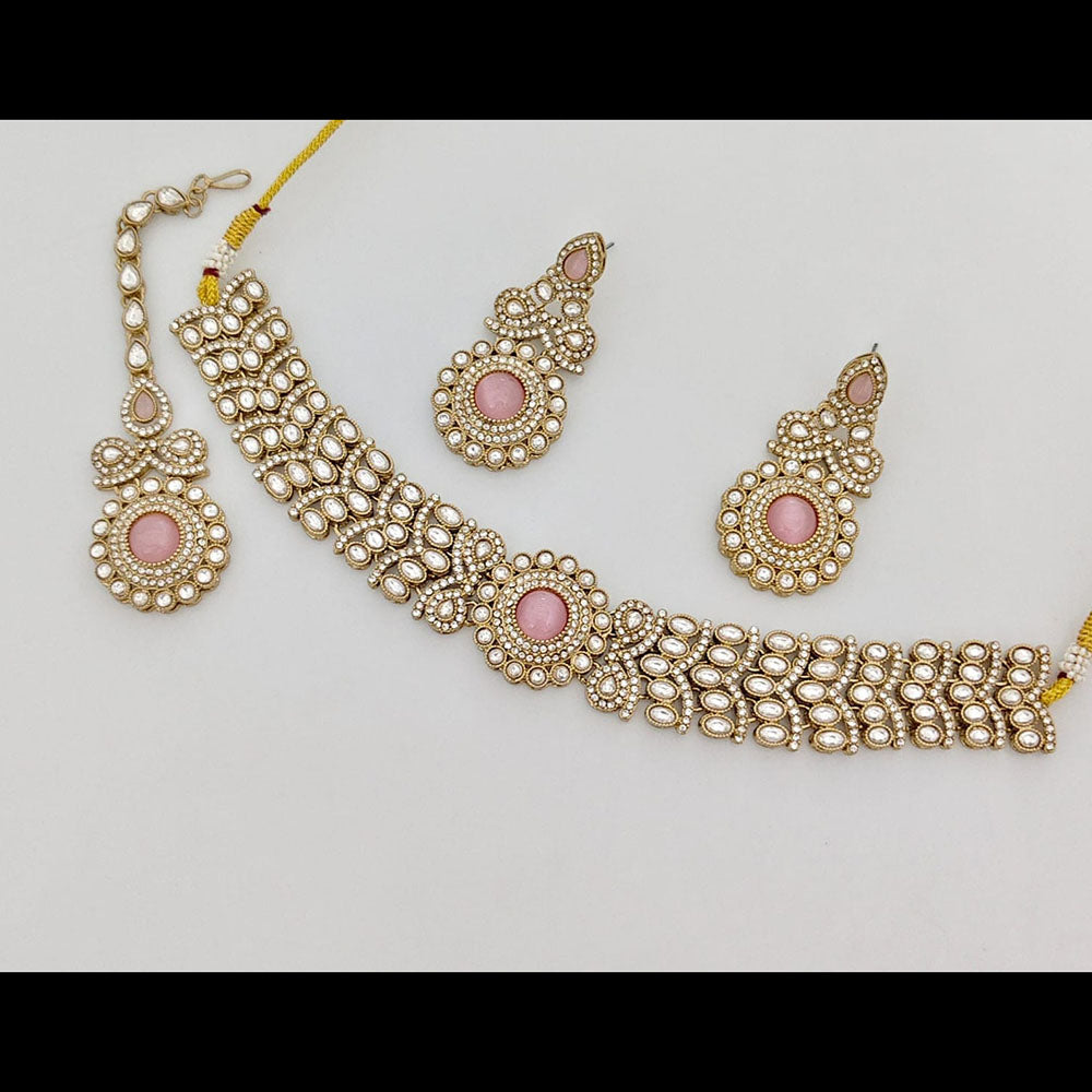 Rajwadi Collection Graceful Pota Stone And Austrian Stone Choker Necklace Set With Earrings