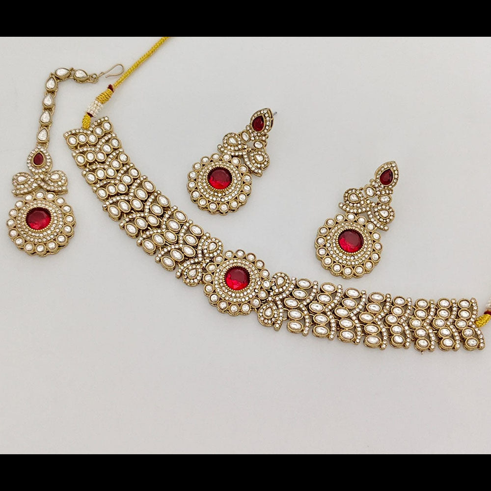 Rajwadi Collection Graceful Pota Stone And Austrian Stone Choker Necklace Set With Earrings