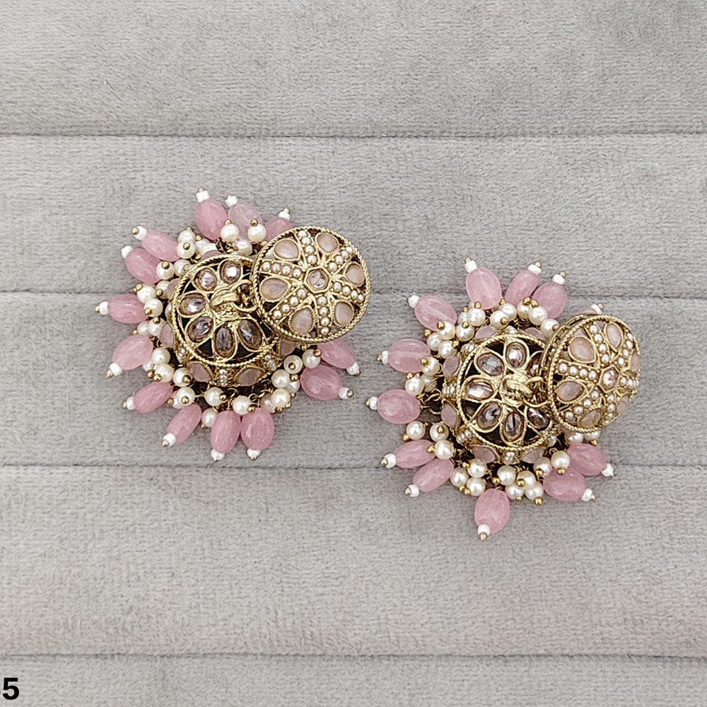 Rajwadi Collection Sparkling Crystal Stone And Beads Jhumki Earrings