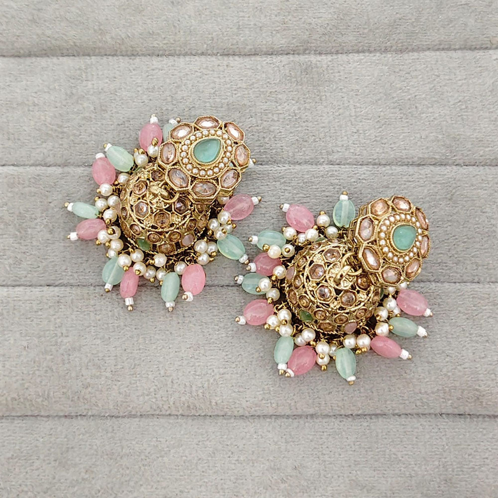 Rajwadi Collection Sparkling Crystal Stone And Beads Jhumki Earrings