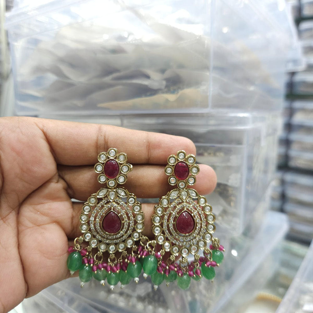 Rajwadi Collection Ethnic Pota Stone And Beads Dangler Earrings