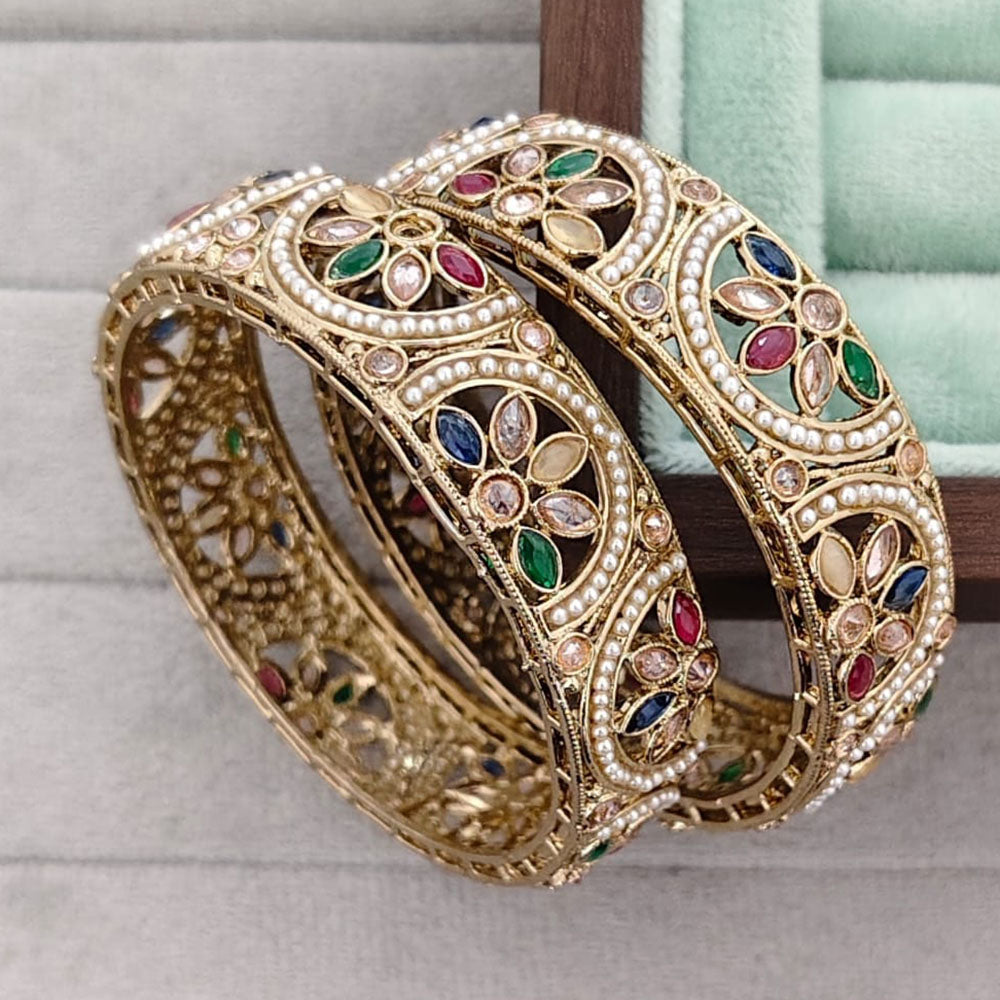 Rajwadi Collection Shimmer Crystal Stone And Pearl Bangles Set