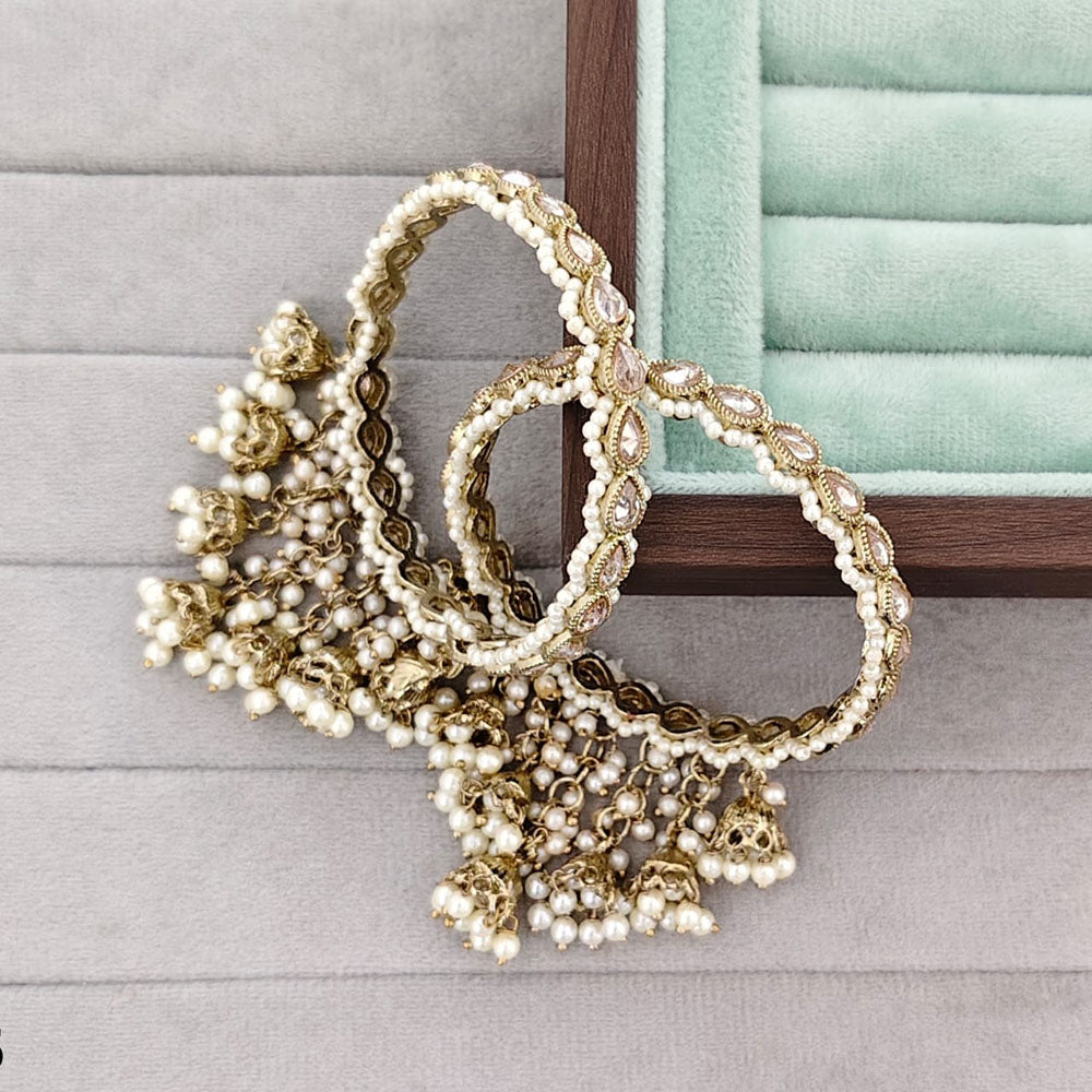 Rajwadi Collection Shimmer Crystal Stone And Pearl Bangles Set