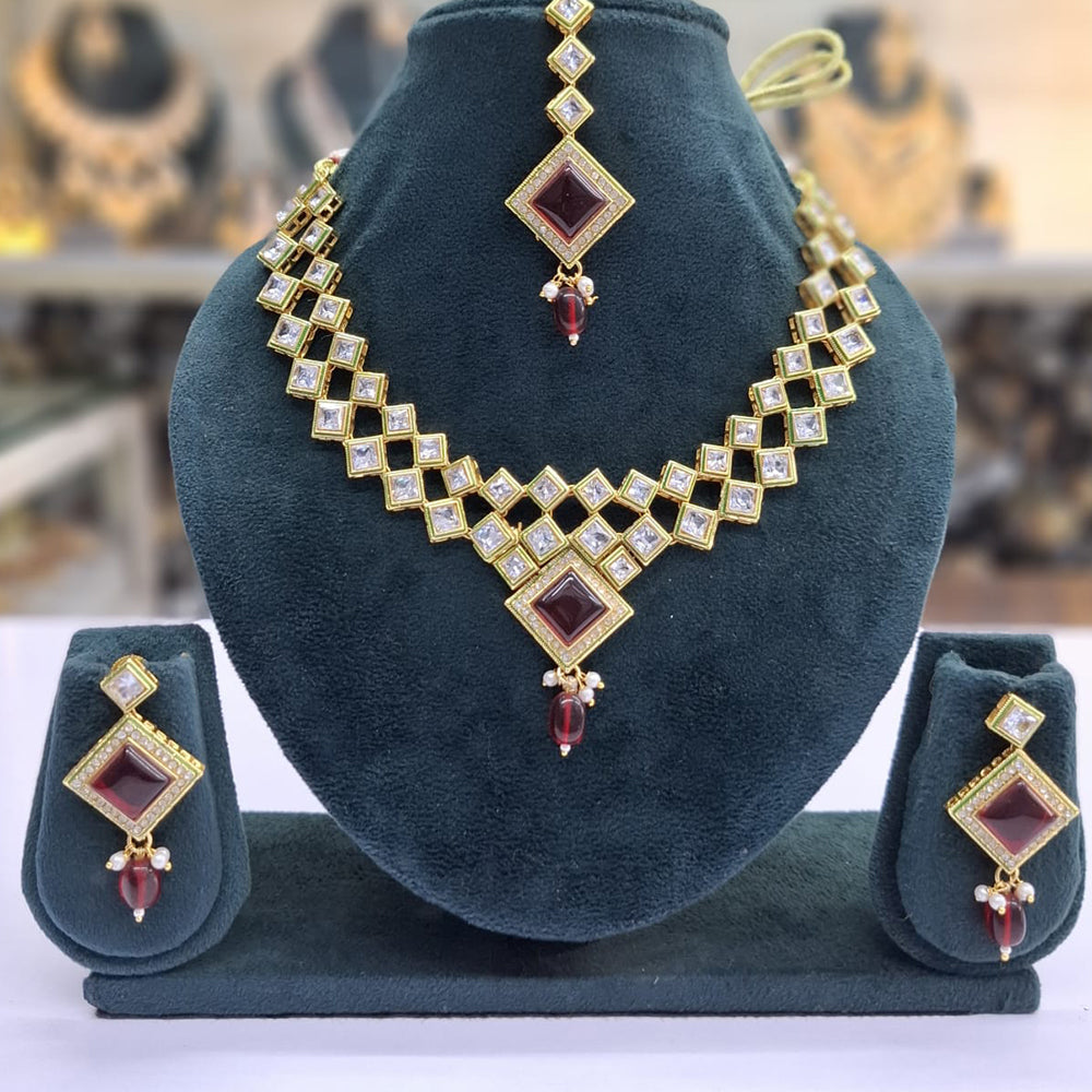 Rajwadi Collection Glam Crystal Stone Beads And Pearl Traditional Necklace Set