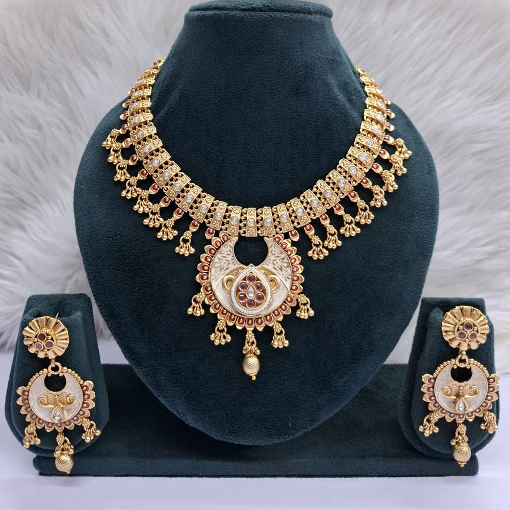 Rajwadi Collection Heritage Pota Stone And Pearl Meenakari Necklace Set