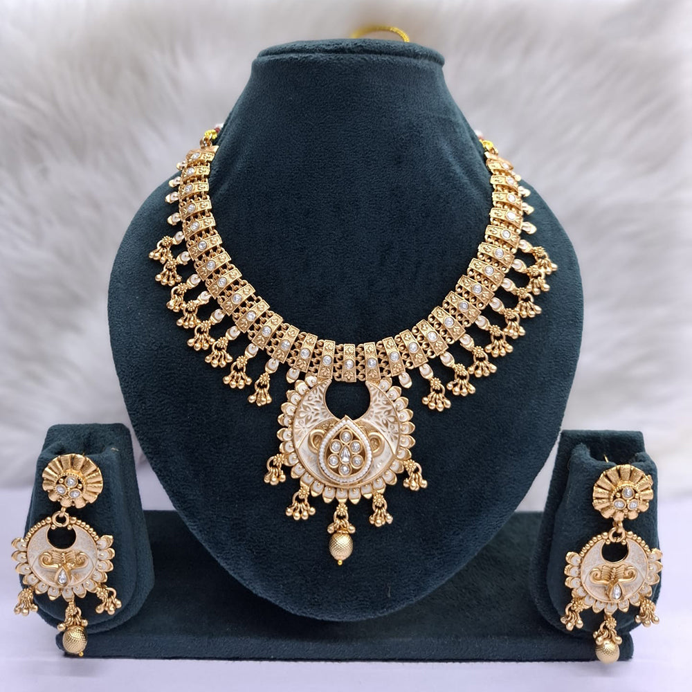 Rajwadi Collection Heritage Pota Stone And Pearl Meenakari Necklace Set