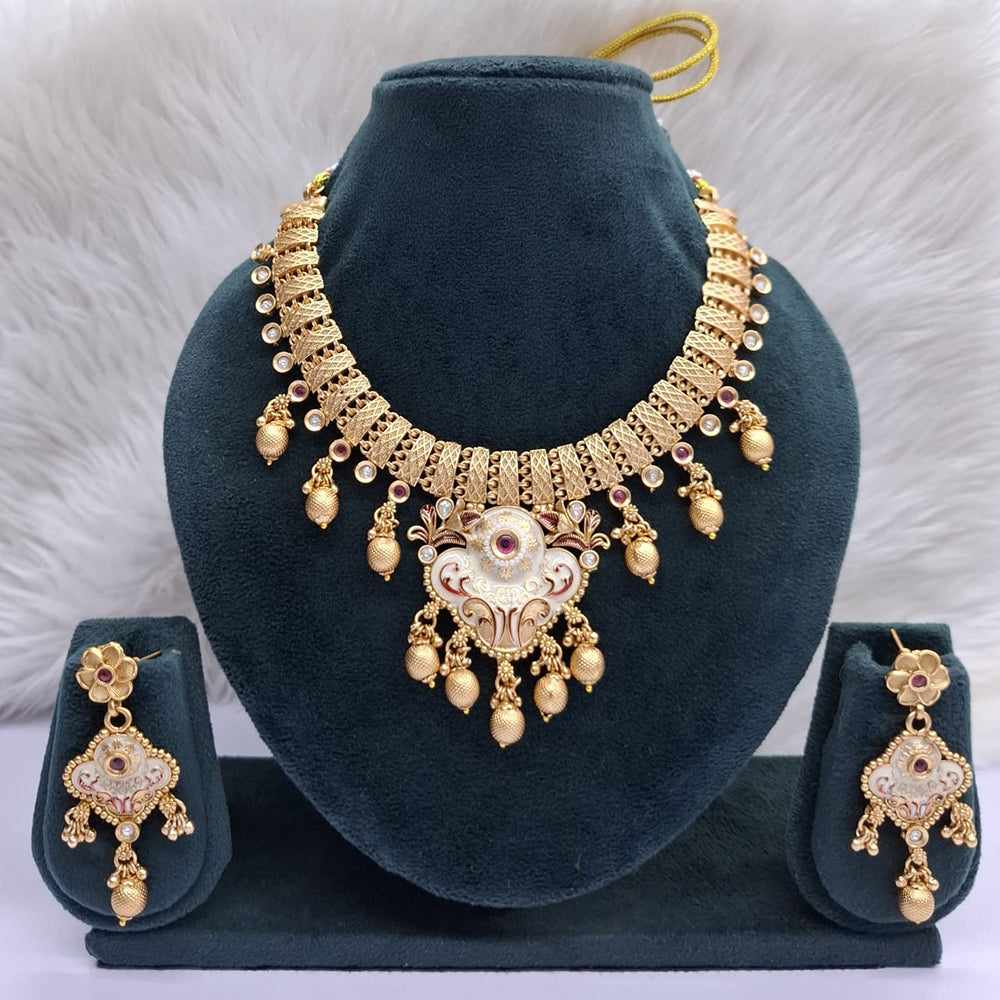 Rajwadi Collection Heritage Pota Stone And Pearl Meenakari Necklace Set