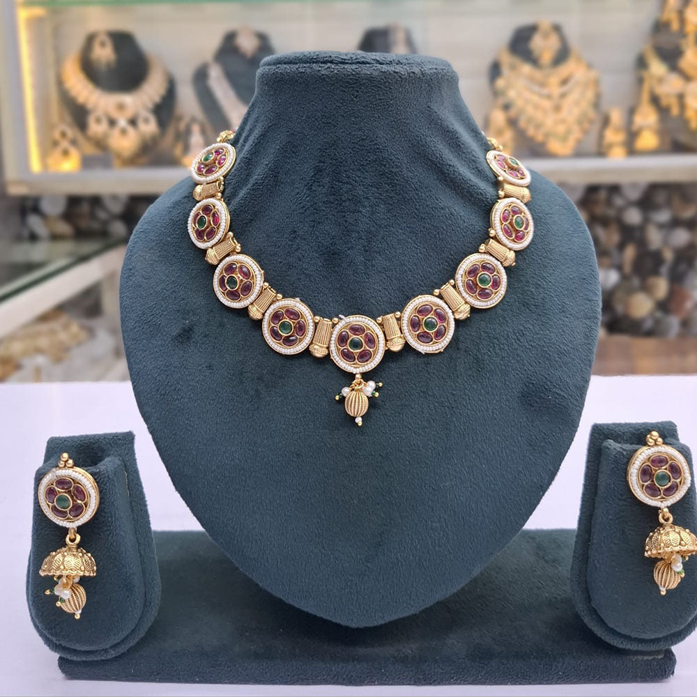 Rajwadi Collection Pota Stone Pearl And Beads Statement Necklace Set