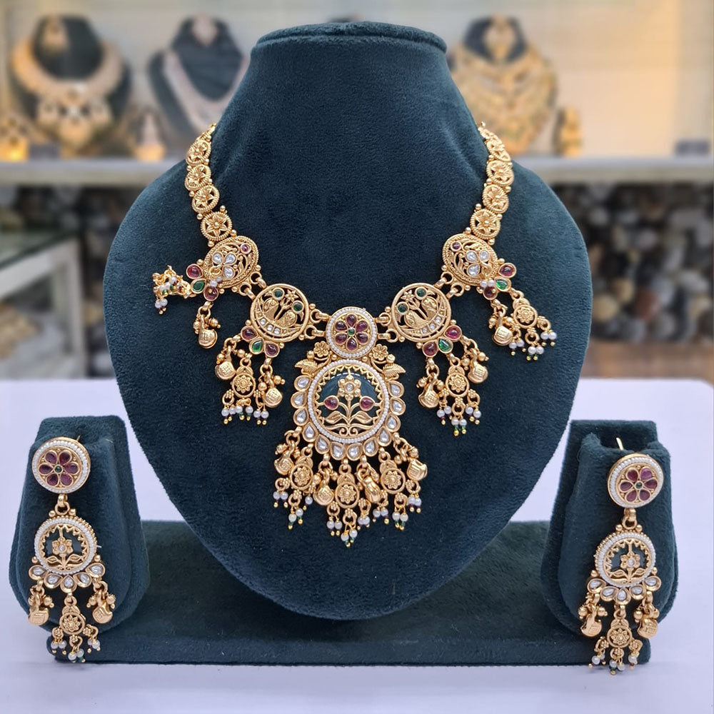 Rajwadi Collection Pota Stone Pearl And Beads Statement Necklace Set