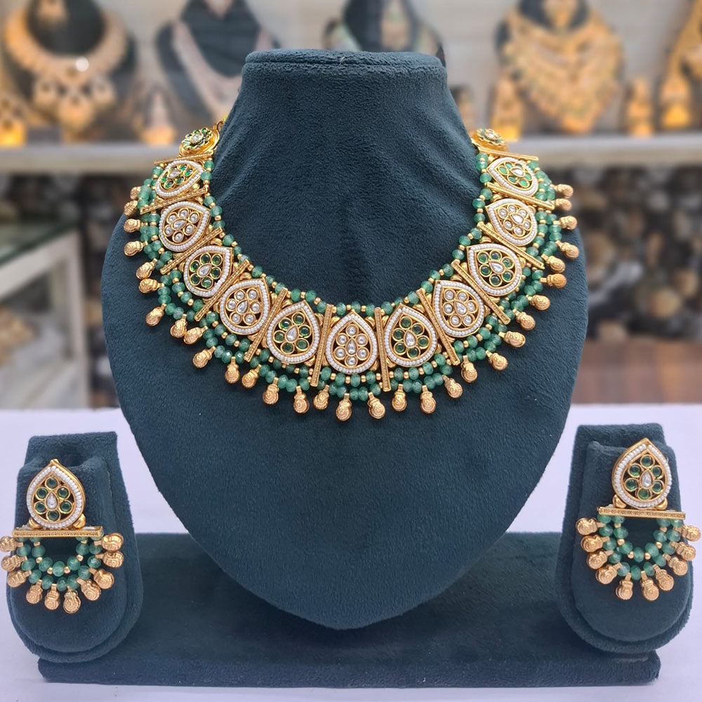 Rajwadi Collection Pota Stone Pearl And Beads Statement Necklace Set