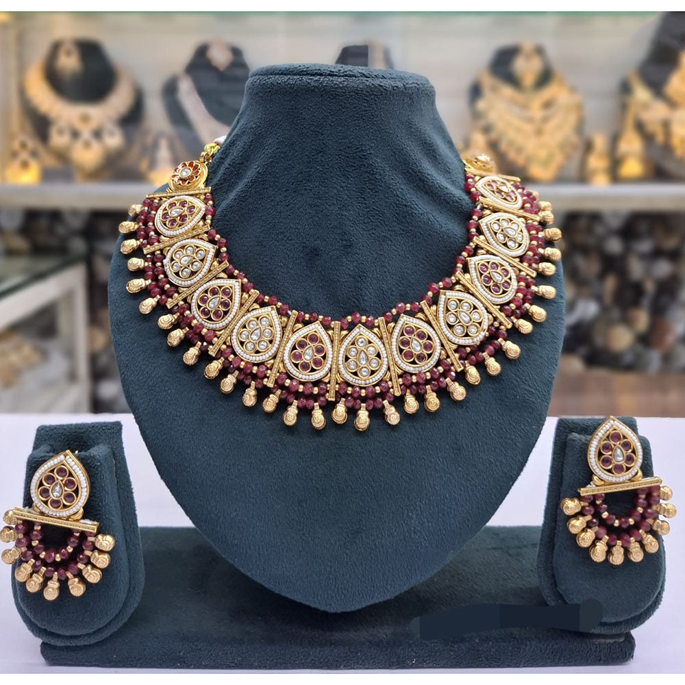 Rajwadi Collection Pota Stone Pearl And Beads Statement Necklace Set