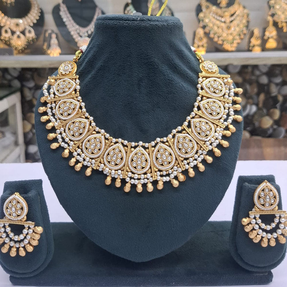 Rajwadi Collection Pota Stone Pearl And Beads Statement Necklace Set