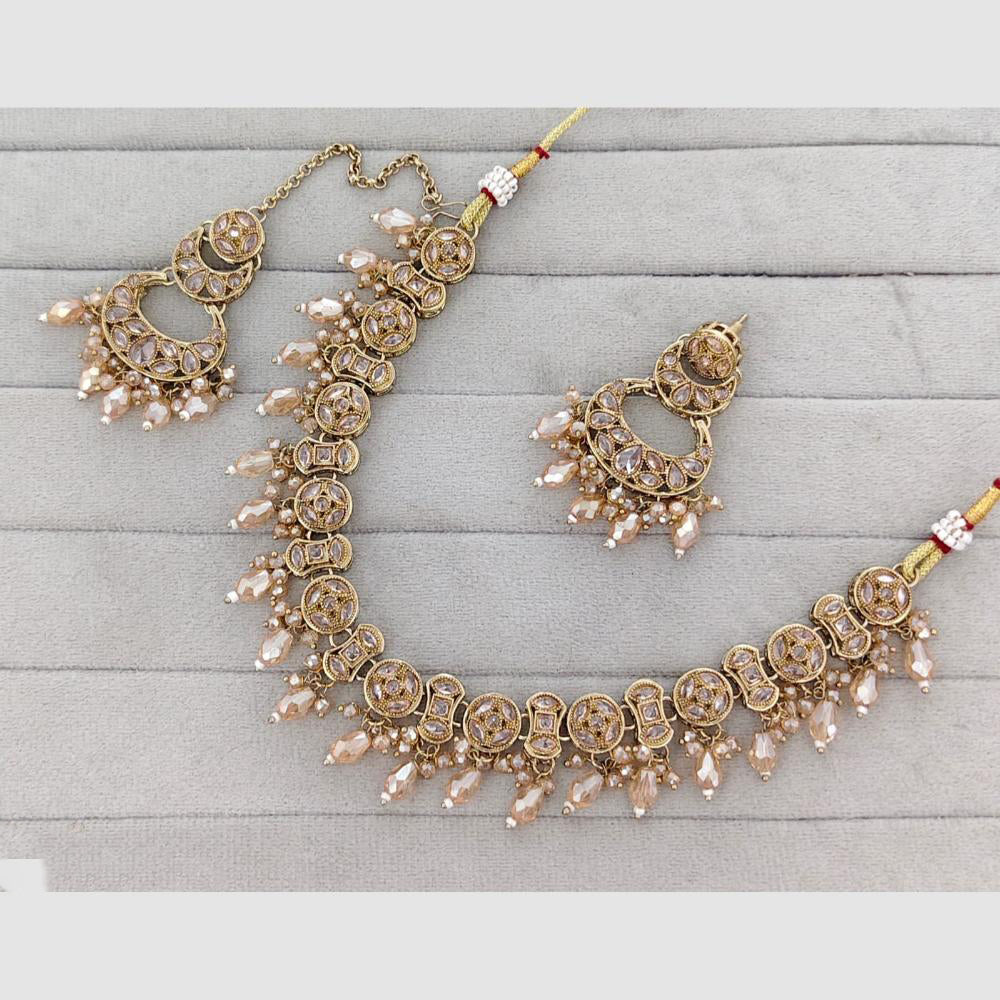Rajwadi Collection Glam Crystal Stone Beads And Pearl Designer Necklace Set