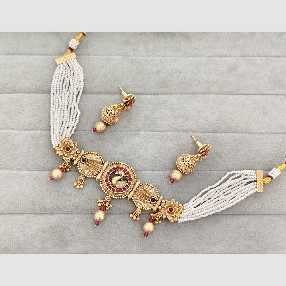 Rajwadi Collection Glam Pota Stone Beads And Pearl Traditional Necklace Set