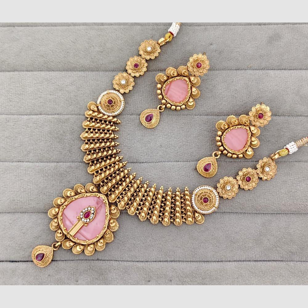 Rajwadi Collection Glam Pota Stone And Pearl Traditional Necklace Set