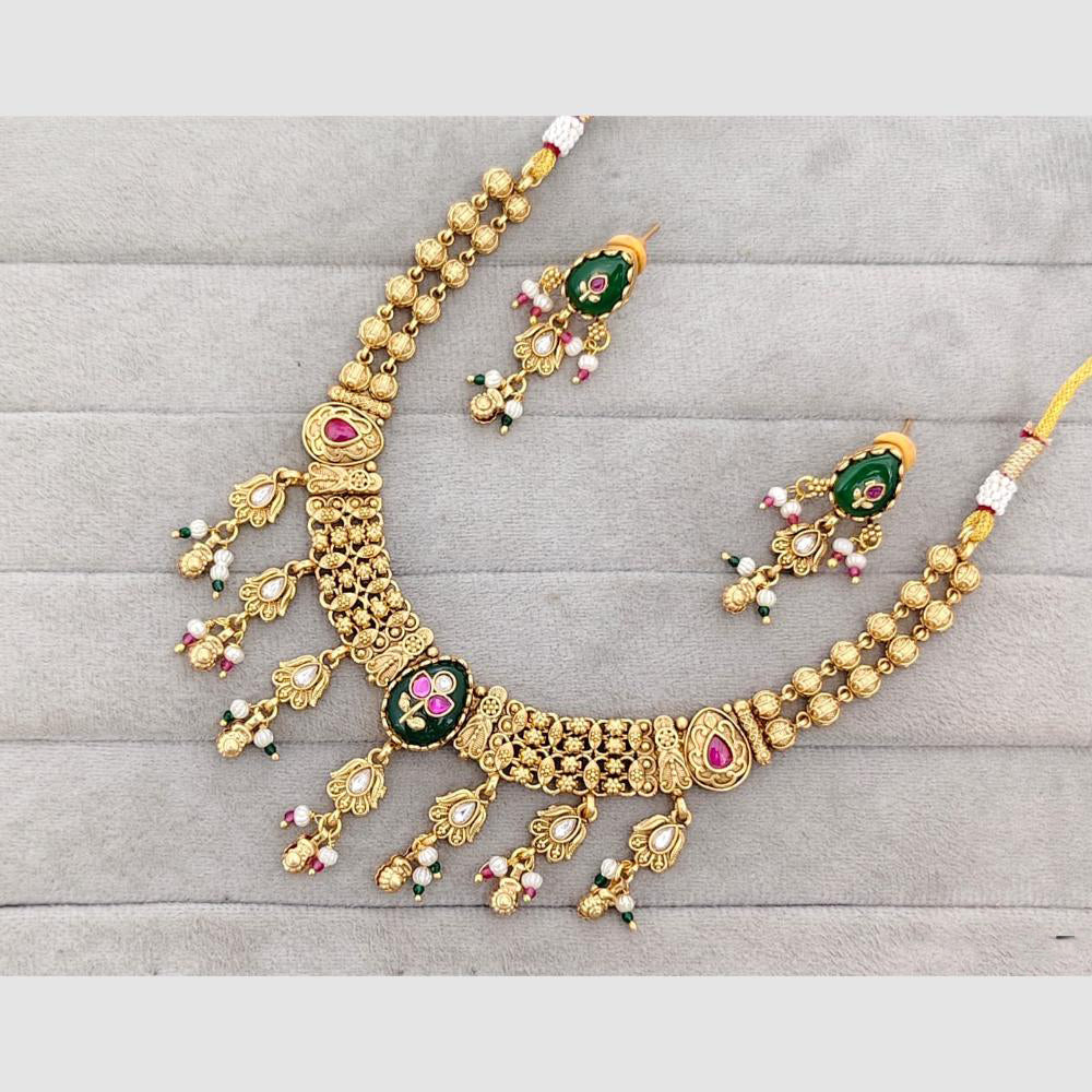 Rajwadi Collection Glam Pota Stone And Pearl Traditional Necklace Set