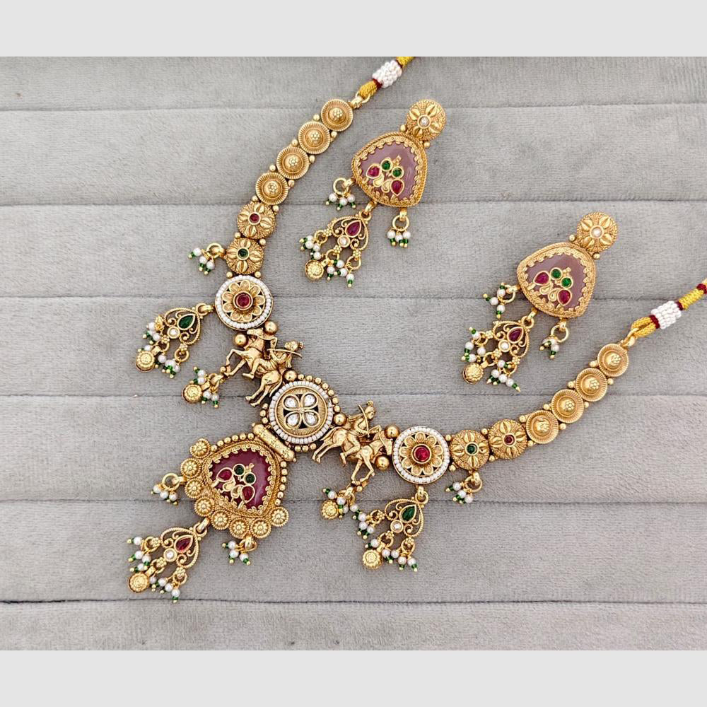 Rajwadi Collection Glam Pota Stone And Pearl Traditional Temple Necklace Set