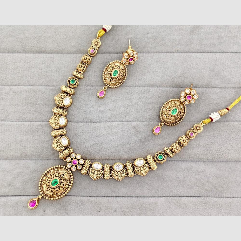 Rajwadi Collection Glam Pota Stone And Pearl Traditional Necklace Set