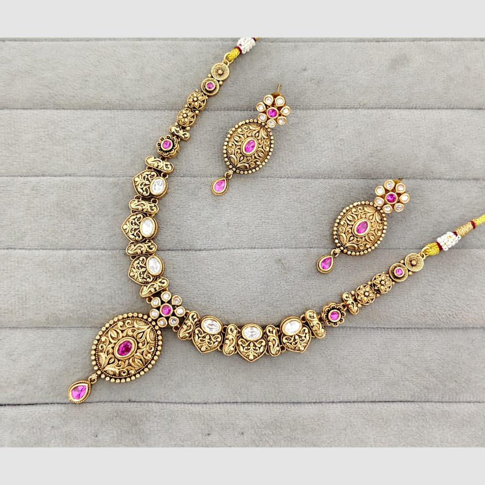 Rajwadi Collection Glam Pota Stone And Pearl Traditional Necklace Set