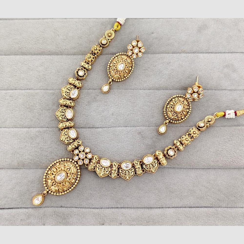 Rajwadi Collection Glam Pota Stone And Pearl Traditional Necklace Set