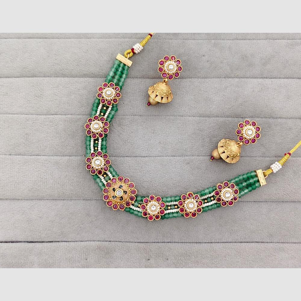 Rajwadi Collection Glam Pota Stone And Pearl Traditional Necklace Set