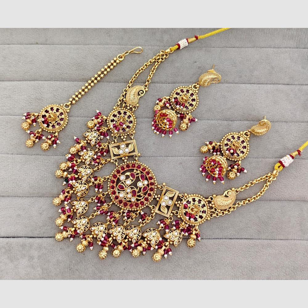 Rajwadi Collection Glam Pota Stone And Pearl Traditional Designer Necklace Set