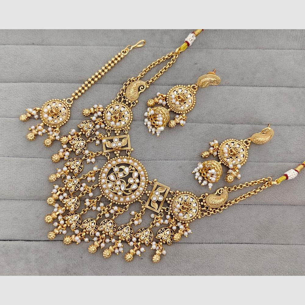 Rajwadi Collection Glam Pota Stone And Pearl Traditional Designer Necklace Set