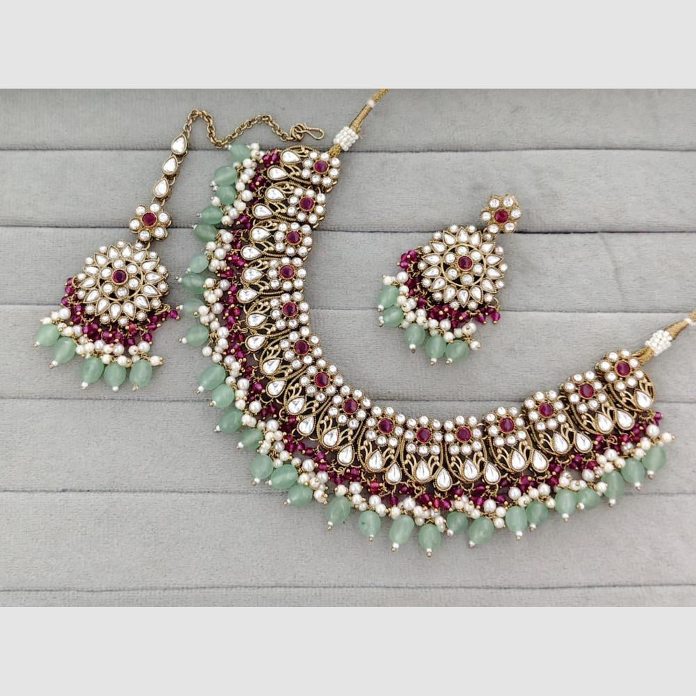 Rajwadi Collection Glam Pota Stone Beads And Pearl Designer Necklace Set