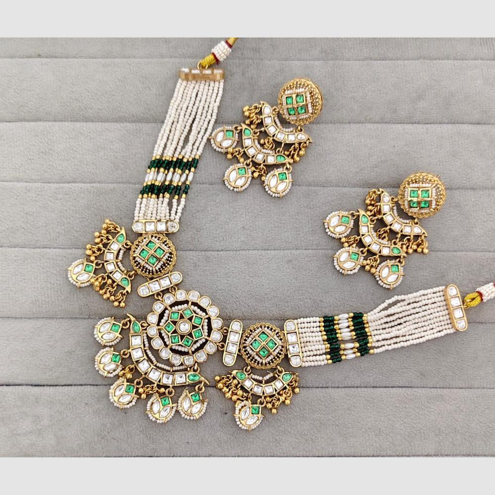 Rajwadi Collection Glam Pota Stone Beads And Pearl Designer Necklace Set