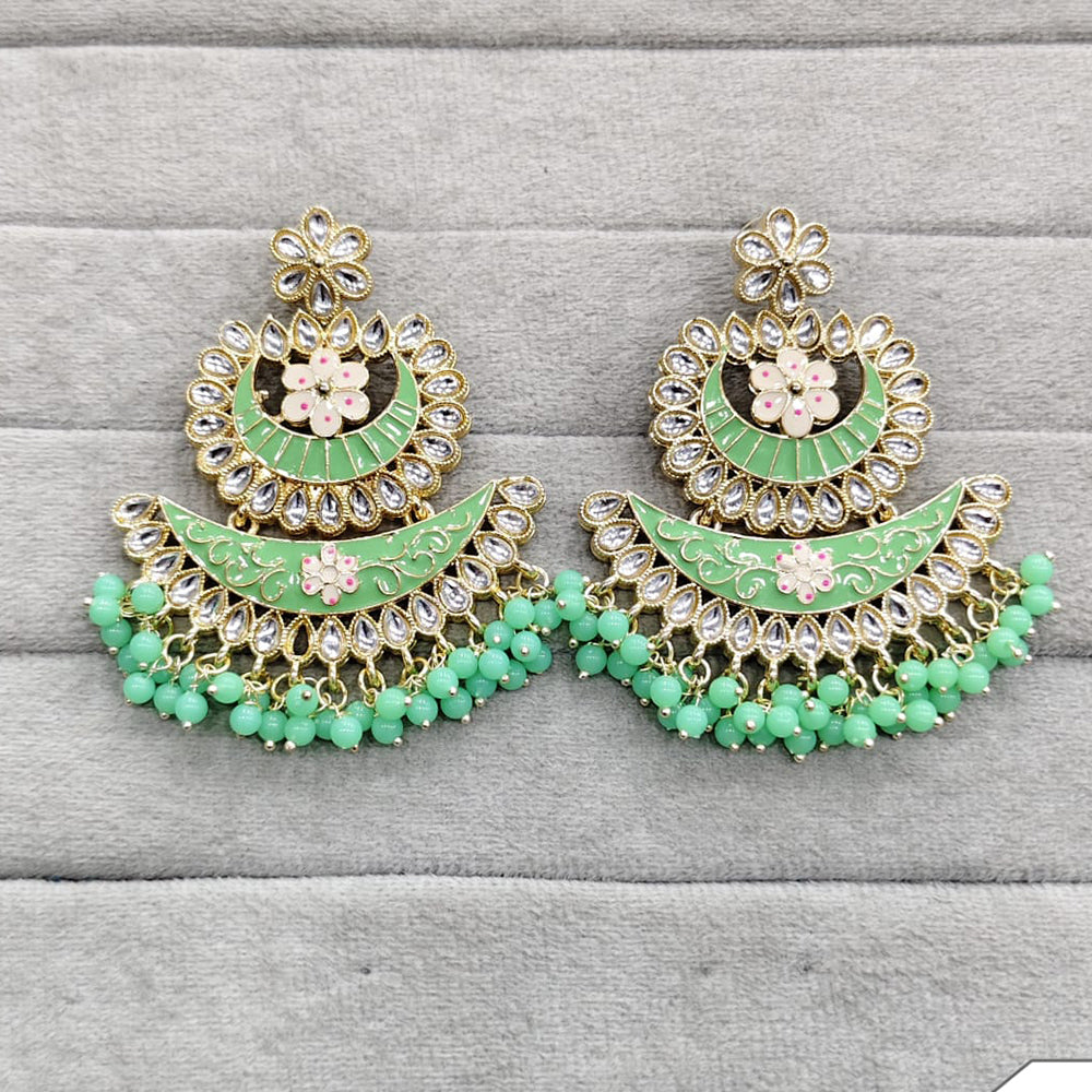 Rajwadi Collection Traditional Kundan Stone And Pearl Meenakari Dangler Earrings