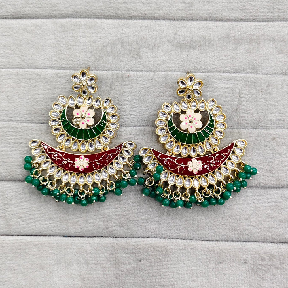 Rajwadi Collection Traditional Kundan Stone And Pearl Meenakari Dangler Earrings
